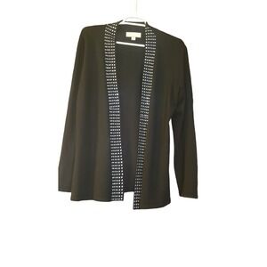 Carolyn Taylor Womems Black With Rhinestone Open Front Cardigan Size Medium M